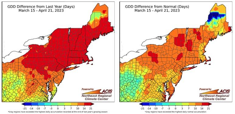 Map showing growing degree differences 