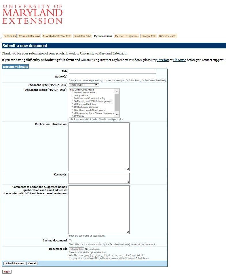 FastTrack "Submit a new document" page