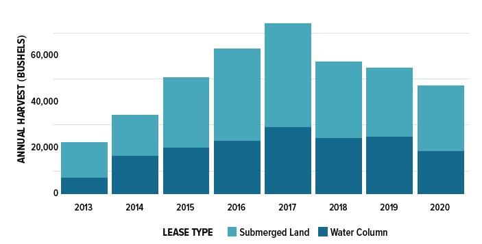 Bar graph - Maryland oyster aquaculture annual harvest