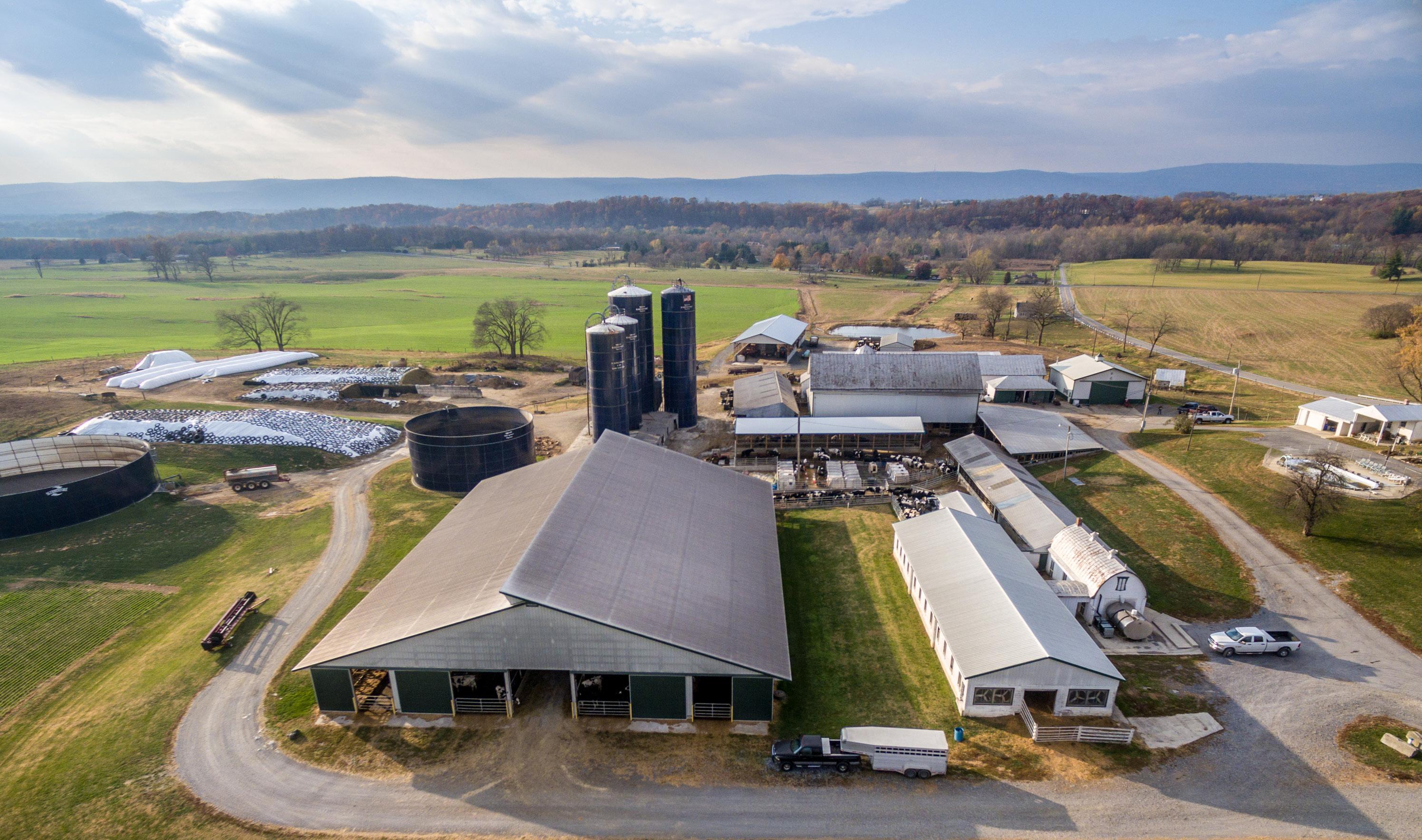 Aerial view of a working farm