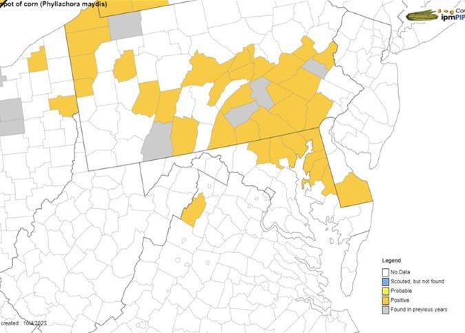 Map showing where tar spot confirmed