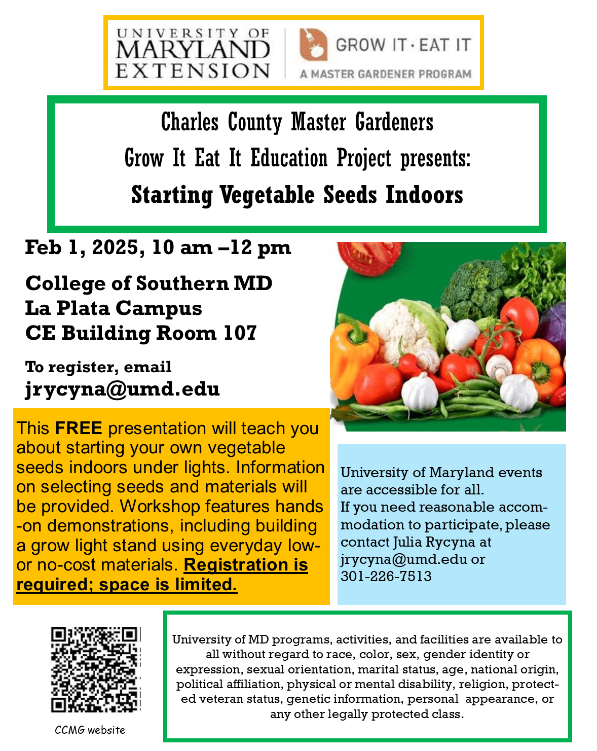 Charles County Master Gardeners Seed Starting Indoors Workshop