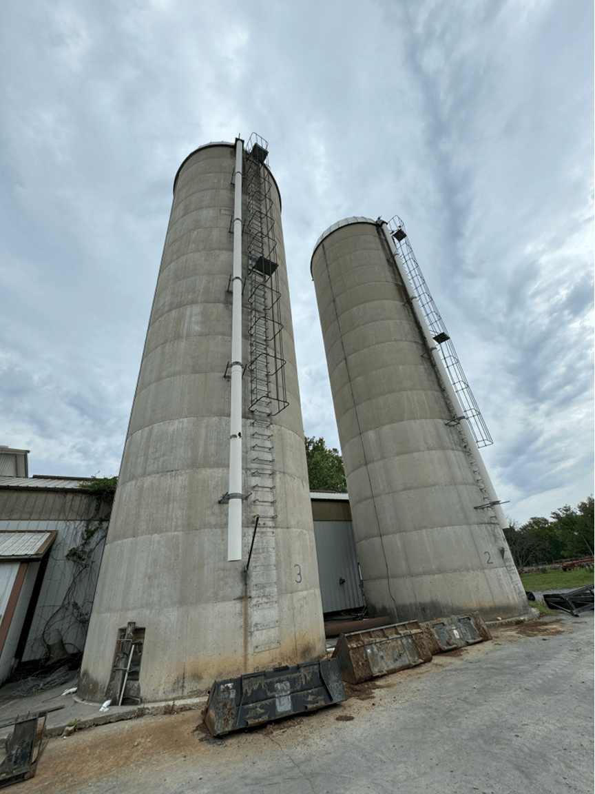 Two corn silos