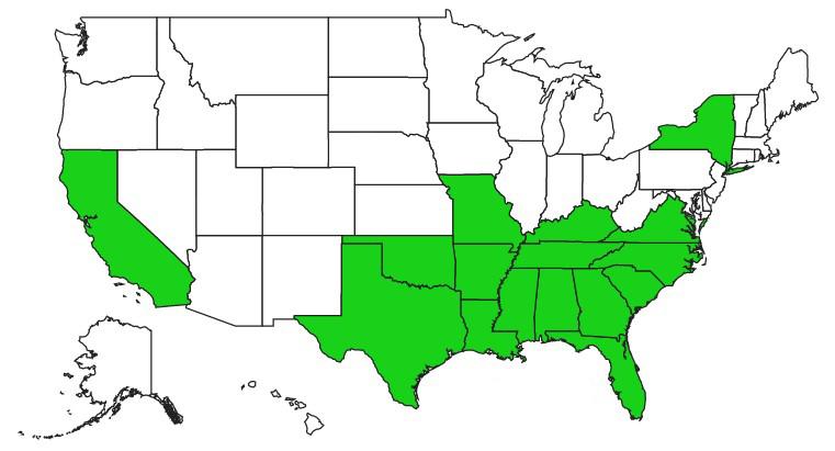 Japanese privet state distribution. Courtesy eddmaps.org