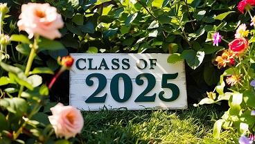 small sign class of 2025 in garden