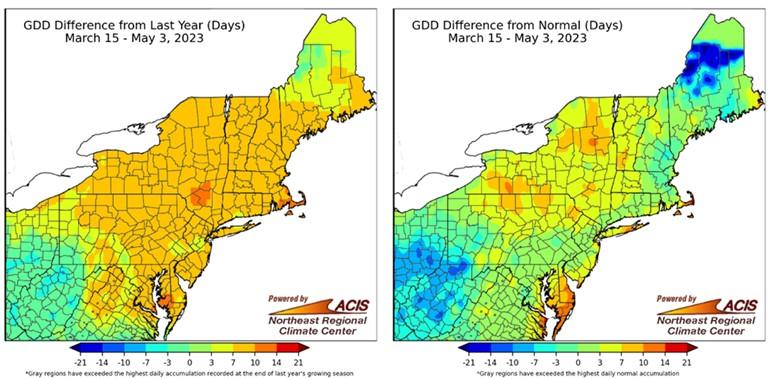 Map showing growing degree day differences