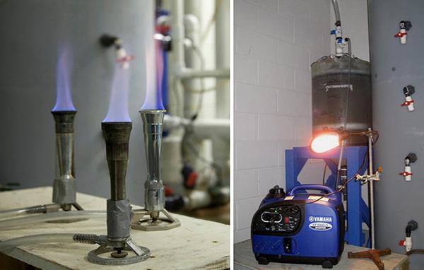 Image of a bunsen burner burning methane and generating electricity