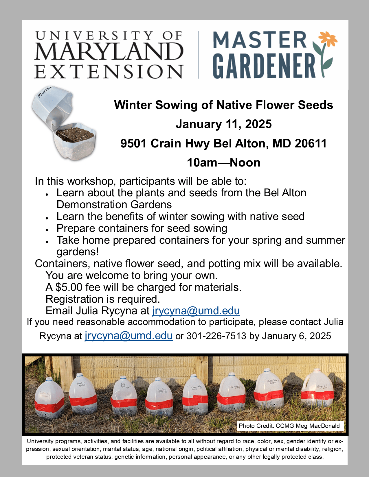 Charles County Master Gardener Winter Sowing Workshop