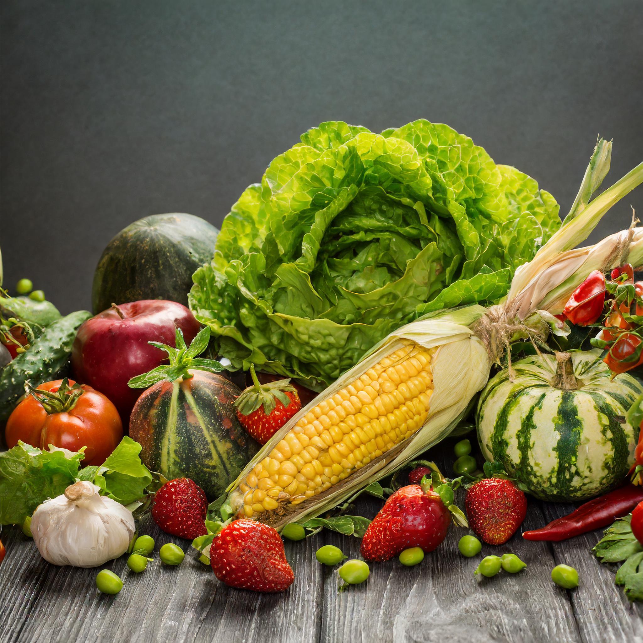 A variety of vegetables laying on a wooden table.