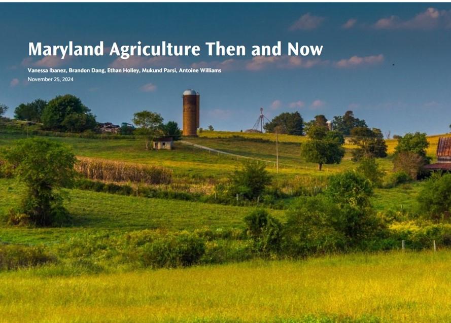 A picturesque Maryland farm featuring lush crop fields, a rustic silo, and a charming barn.