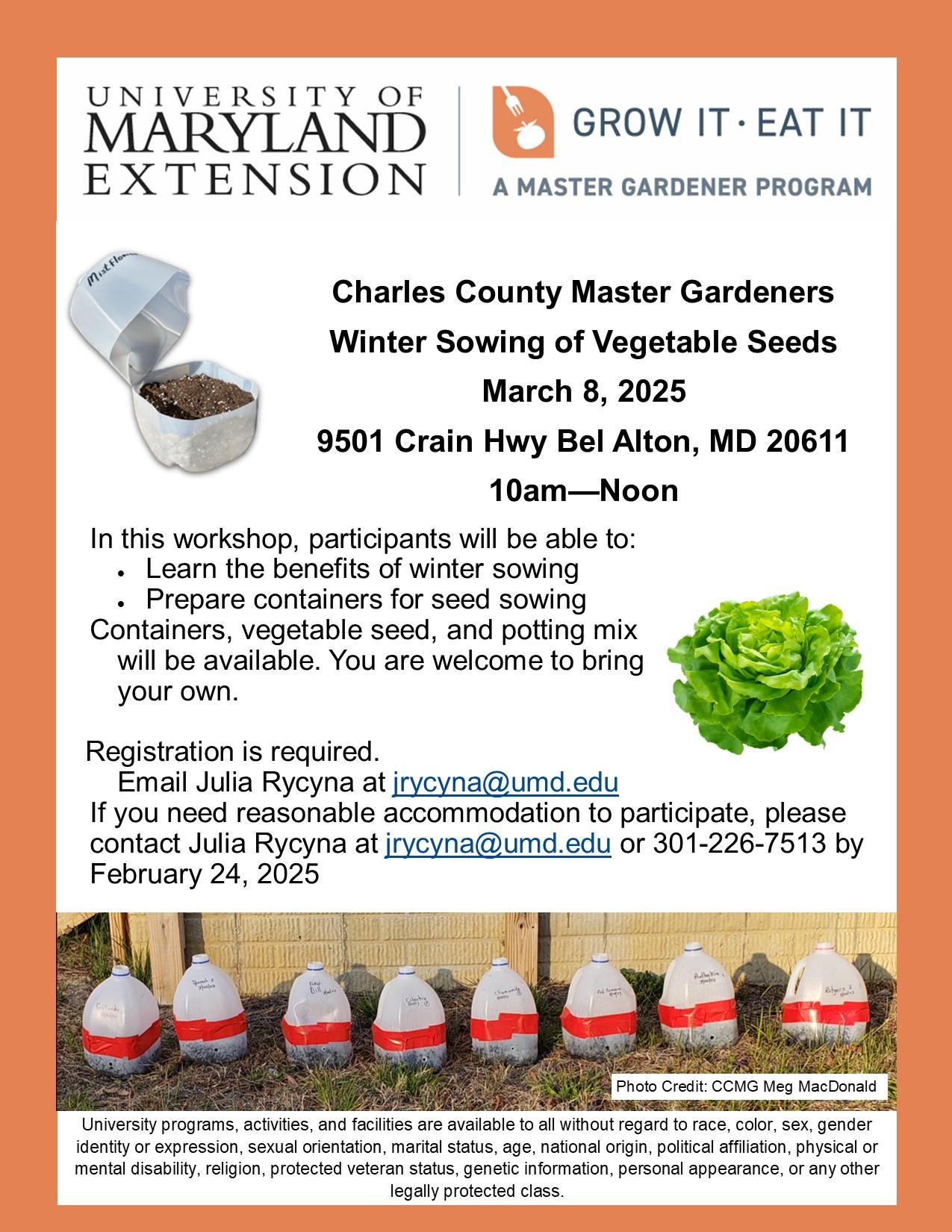 Charles County Master Gardeners Class on Winter Sowing of Vegetable Seeds